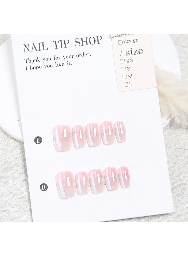 أظافر صناعية فاخرة سريعة الارتداء - مجموعة قابلة لإعادة الاستخدام مكونة من 24 قطعة - لون وردي فاتح متدرج فرنسي (نمط متدرج كلاسيكي) - مظهر صالونات التجميل في المنزل - Image 1